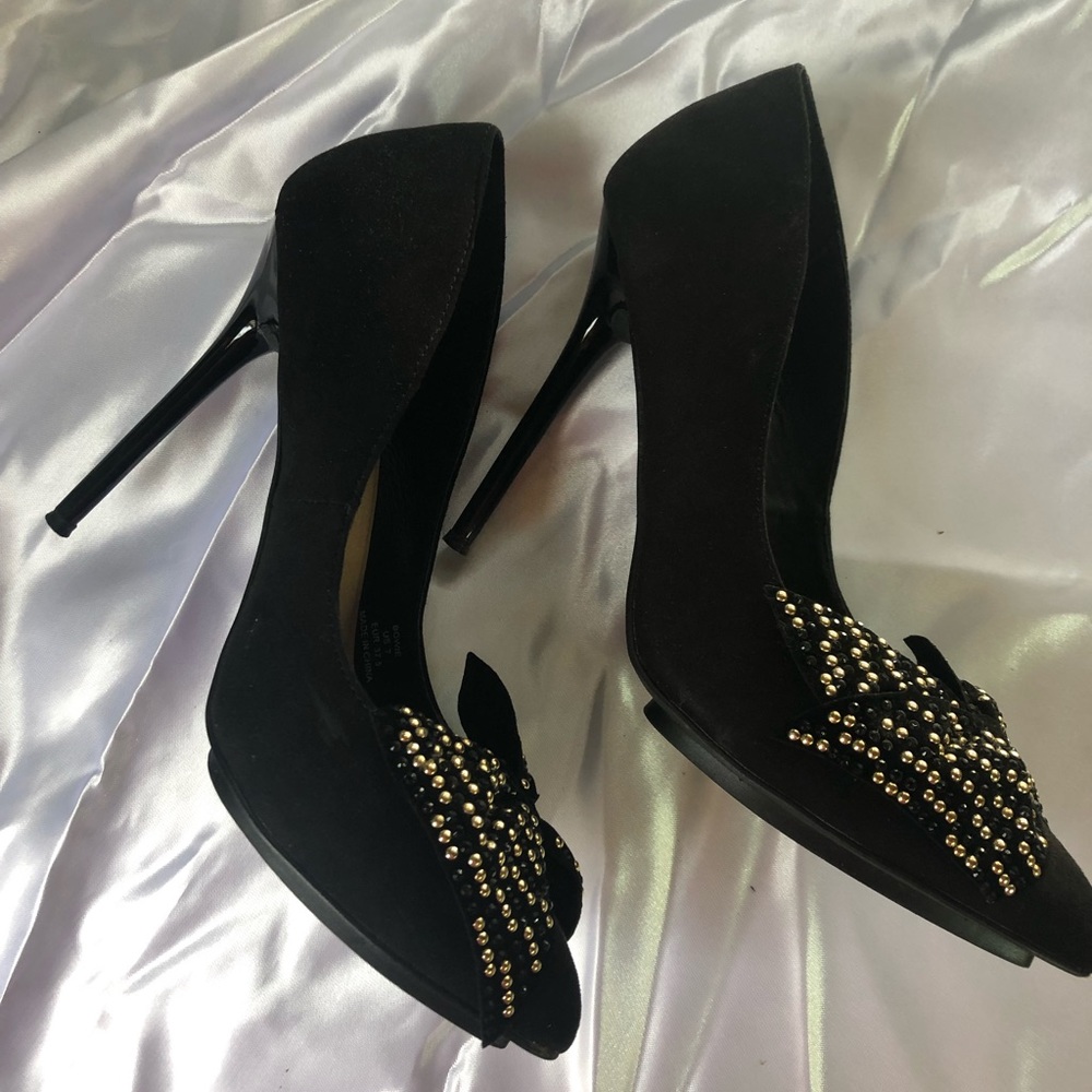 Just fab heels black with sequins bows.